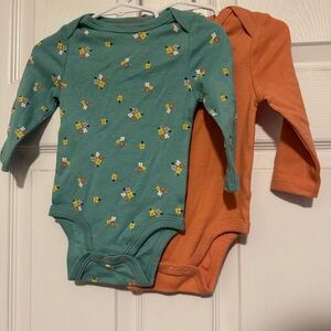Cloud Island Teal Floral and Orange Bodysuits
